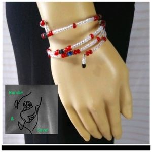 HANDMADE Red White & Blue Beaded Wire Bracelet